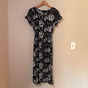 Perceptions Midi Dress Size M Floral Navy Blue Classic Feminine